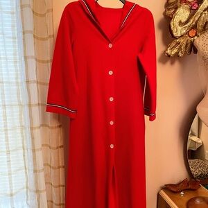 Red Button-Up Long Sailor Robe Vintage Size S
